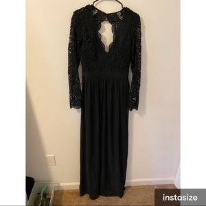 Lulus black lace open back maxi dress
